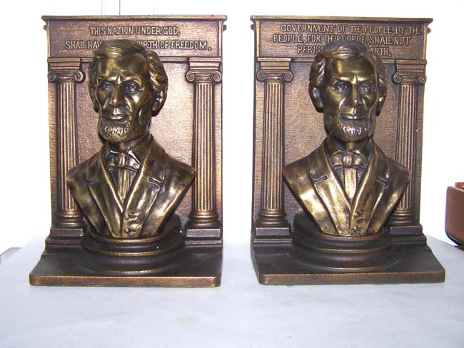 A Monumental Pair of Antique Bookends by Bradley & Hubbard circa 1925 depicting Abraham Lincoln